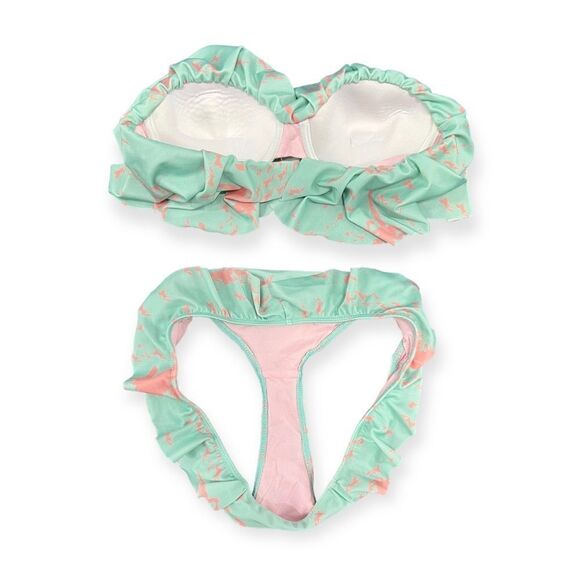 Beach Riot bikini, aqua blue pink unicorn print Flutter ruffle (top M, Bottom L) - Picture 2 of 4